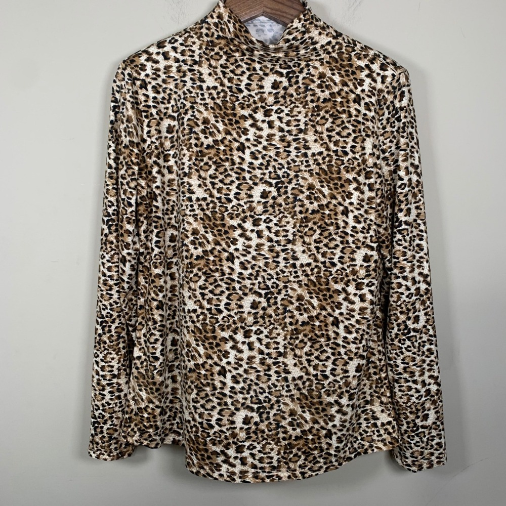 MS Basics Cheetah Print Mock Neck Long Sleeve Blouse XXL